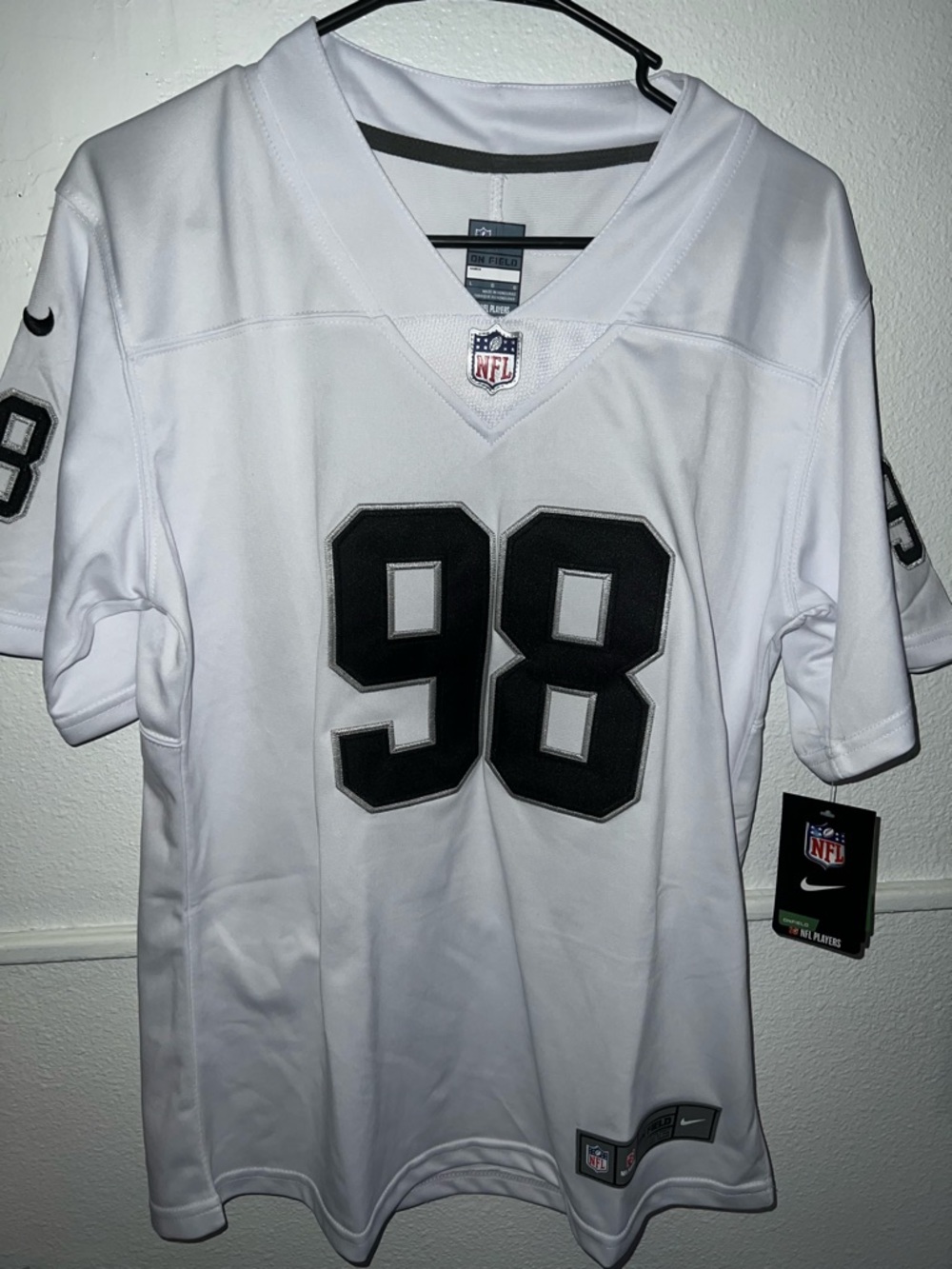 NFL White Jersey with Black #98 Numeric Appliqué